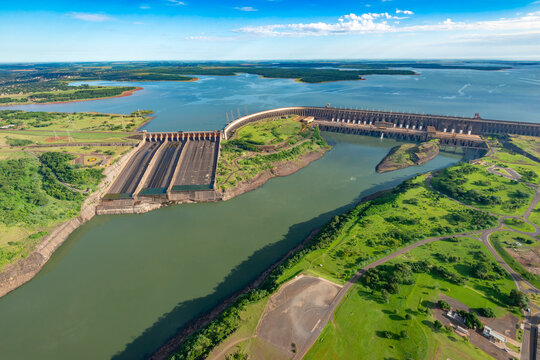 Aerial view of the Itaipu Hydroelectric Dam on the Parana River.