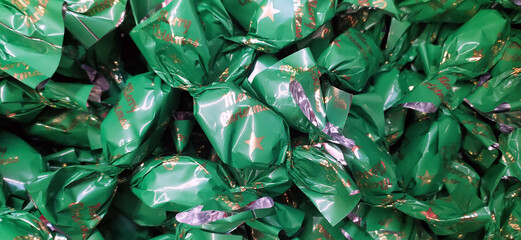 Hungarian christmas sweetness handmade parlour candy. Original christmas sweetness from Hungary name is szaloncukor aka parlour candy. Sweetness fondant in colorful metal wrapping