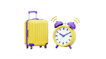Alarm Clock Ringing and Suitcase: Travel Time Concept