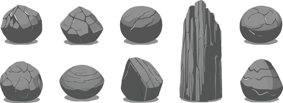 Collection of stylized cartoon rocks and stones for game assets or design elements