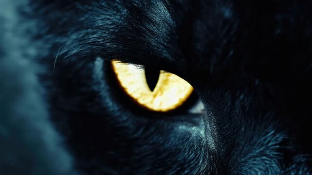 Maine Coon cat with glowing yellow eyes, showcasing intensity and mystery.