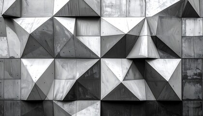 Geometric panel wall. Textured squares form triangles and diamonds in gray tones, creating a modern, abstract pattern