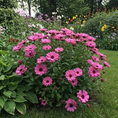 Fototapeta premium Pink Flowers Blooming in Lush Garden