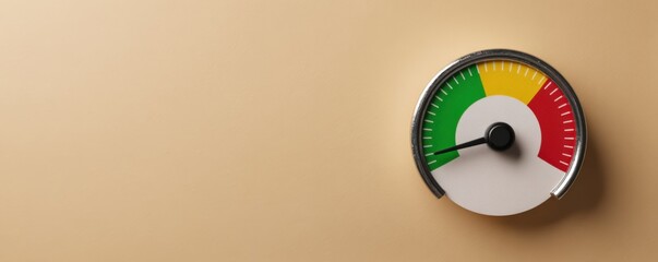 Speedometer on beige background showing low to high levels