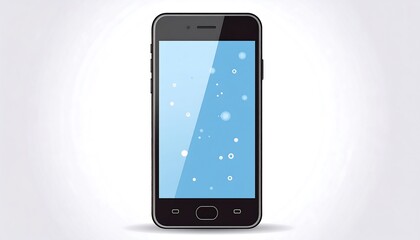 Isolated, sleek black smartphone with a reflective blue screen and a white, blurred background