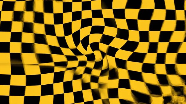 Hypnotic Checkered Pattern Animation in Black and Yellow with Distorting Waves effect