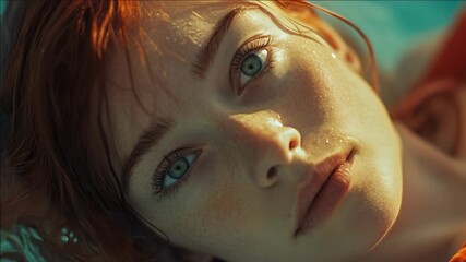Beautiful woman enjoys serene beach getaway with crystal blue water.