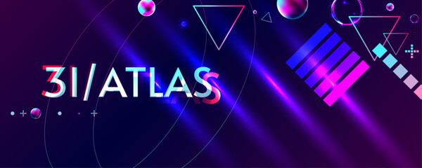 New Dark retro futuristic 3I ATLAS cyberpunk elements abstraction background cosmos synthwave vaporwave retrowave glitch circle with blue and pink glow