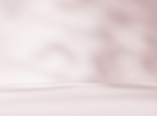 Empty brown cream beige room studio with shadow of leaves for product presentation. Autumn background. Summer tropical backdrop. Cosmetic showroom.