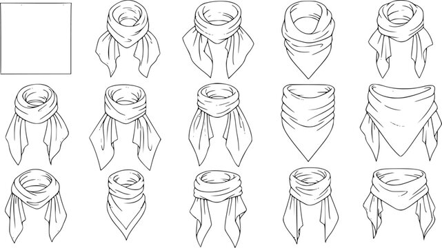 set of women's scarf flat sketch vector illustration cad mock up template
