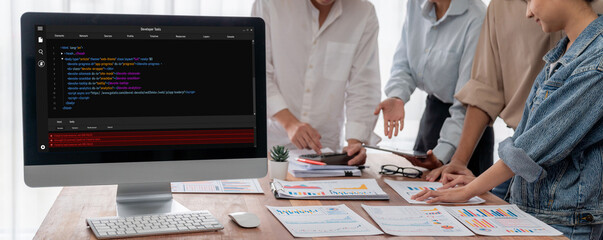 Software development programming on computer screen for brisk application and program coding