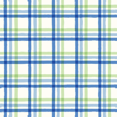 Gingham seamless pattern. blue watercolors checkered plaid, rustic tartan background, vector summer picnic textile, rustic farmhouse print