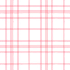 Gingham seamless pattern. Watercolor pink plaid print, vector checkered textile