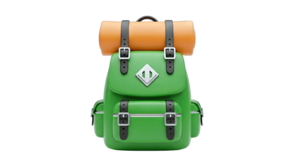 Green Backpack with Sleeping Pad Ready for Adventure