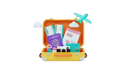 Travel Suitcase Packed with Essentials for Vacation