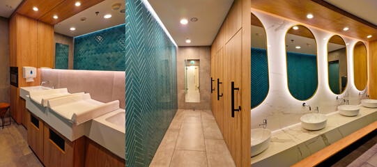 public toilet and corridor with decorative light, modern interior room for mothers and babies in...