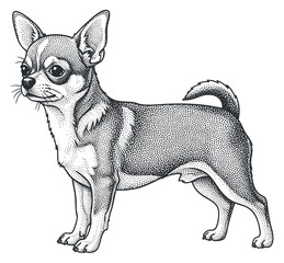A detailed illustration of a Chihuahua dog in vintage dotted style, perfect for pet-themed designs and animal lovers