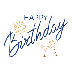 Happy birthday greeting letters. Vectors illustration with happy birthday words and cheers glasses. Good as design element for greeting cards and banner