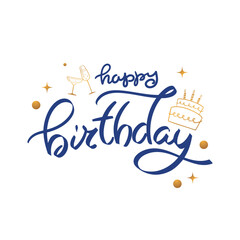 Happy birthday greeting letters. Vectors illustration with happy birthday words and cheers glasses. Good as design element for greeting cards and banner