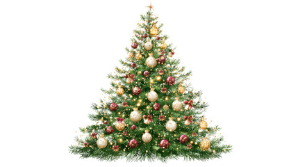 Beautiful decorated christmas tree with glowing lights festive ornaments holiday celebration seasonal design element isolated on white background