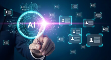 Digital intelligence streamlines human capital, an executive managing automated talent acquisition through innovative technology.