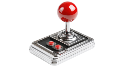 Retro arcade joystick with red ball handle and buttons, classic gaming controller for entertainment, competition and nostalgia concept isolated on white background