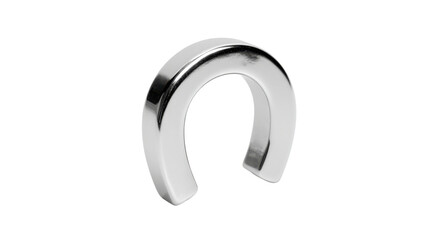 Horseshoe magnet representing attraction, physics, science, and magnetic force concept, shiny metallic object isolated on white background