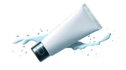 Cosmetic cream tube with water splash concept for skincare branding, moisturizing beauty product packaging mockup isolated on white background
