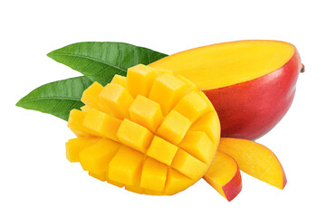mango slices isolated on white background with full depth of field