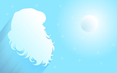 Santa Claus Silhouette on Light Blue Winter Background with Copy Space