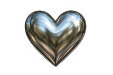 Chrome heart with reflective metallic surface reflecting light, representing love, romance, passion, and modern valentines day