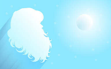Santa Claus Silhouette on Light Blue Winter Background with Copy Space