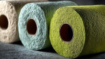 Green eco bamboo toilet paper rolls close-up high resolution picture