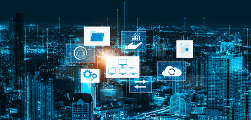 Digital business infrastructure with data system, analytics, sync. System management improves access, system management ensures performance, and system management supports digital operations. Vouch