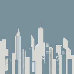 Obraz premium Silhouette of modern city buildings with varying heights and designs.