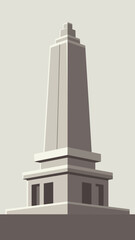 Stylized monument with geometric shapes and layered tiers.