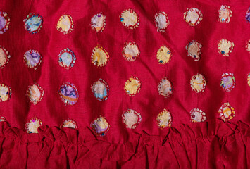 Red Ethnic Fabric with Embroidered Polka Dots