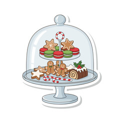 Christmas Dessert Stand with Festive Cookies and Macarons. © Haruka
