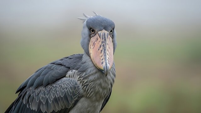 Majestic Shoebill Stare: A captivating portrait of a shoebill, showcasing its striking, imposing form, capturing its intense gaze.