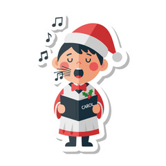 Christmas Caroler Sticker Design with Music Notes.