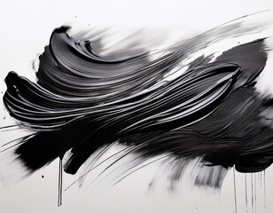 black paint stripes on white gestural paint handling chinese brushwork