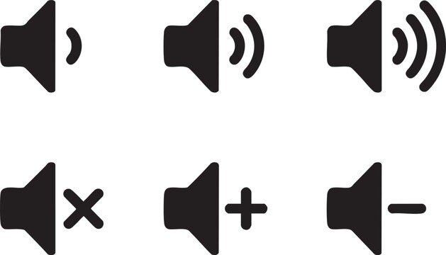Set of speaker volume icons representing sound levels and mute function simple flat vector design for user interface and apps isolated on white