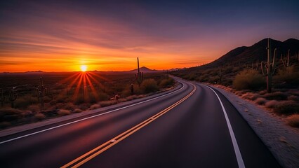 Desert Highway Sunset Scenic Road Journey Arizona Landscape.