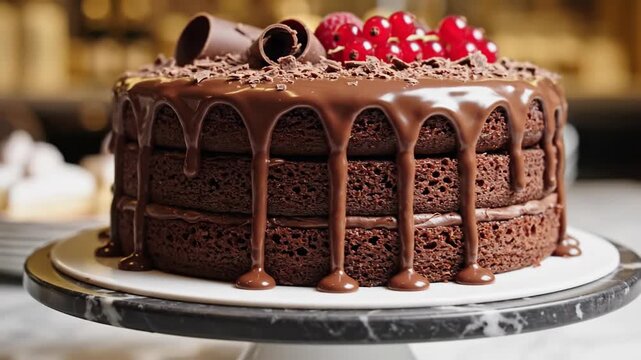 Rich Chocolate Cake with Garnishes.