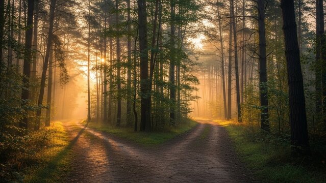 Life choices concept showing two paths in nature symbolizing decisions, change, and personal direction - Powered by Adobe