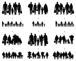 Walking Refugees Silhouette Set