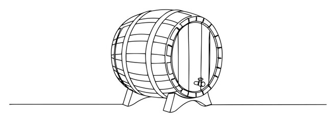 single continuous line drawing of a wooden barrel for wine or beer
