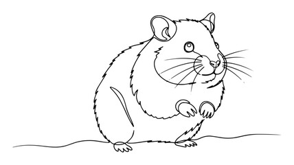 Obraz premium Continuous line drawing of a cute hamster standing on hind legs