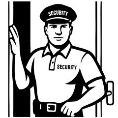 Security guard checking for visitors at entrance with professional demeanor