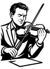 Musician playing violin with focus and passion in a professional setting while creating beautiful melodies